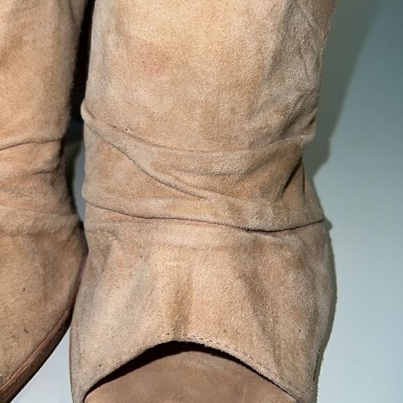 42 Gold Tan Loyalty Suede Open Toe Block Heel Booties Size 10 - Picture 12 of 14